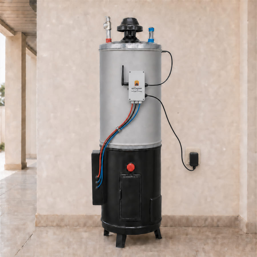 The ezGeyser Premium IoT controller, whose front face has no display and no buttons